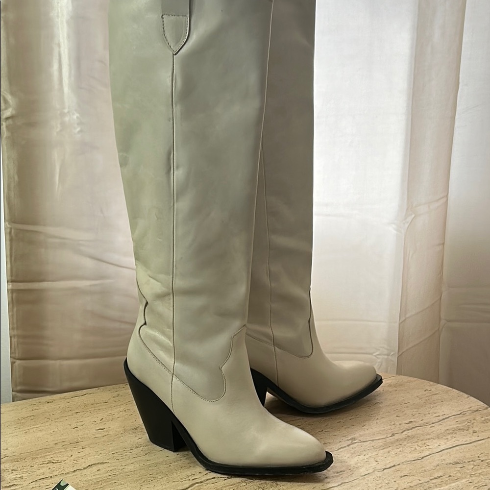Anthropologie Tall Western-Heeled Boots in Light Ivory